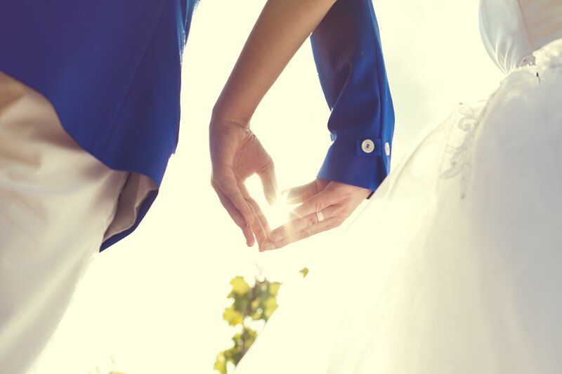 Couple Holding Hands — Blue, Romantic, Afternoon