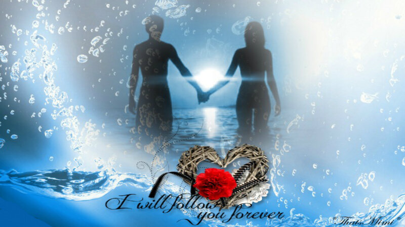 Couple Holding Hands — Blue, Romantic, Digital Art