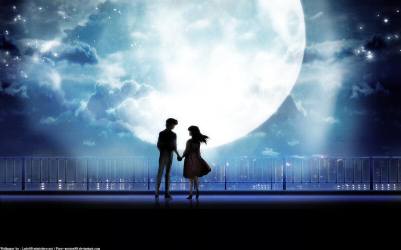 Couple Holding Hands — Blue, Romantic, Night