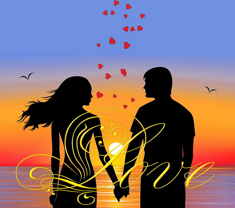 Couple Holding Hands — Blue, Romantic, Sunset