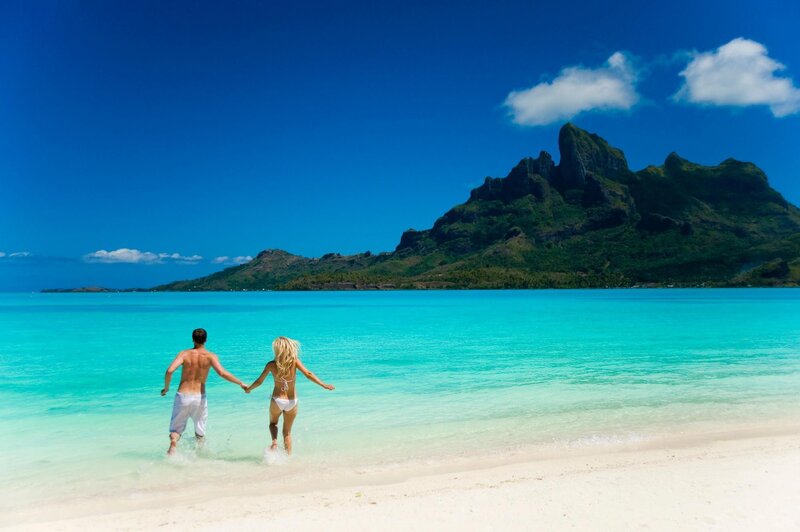 Couple Holding Hands — Blue, Serene, Afternoon, Photograph, Beach, Mountain