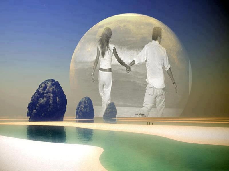 Couple Holding Hands — Blue, Serene, Night