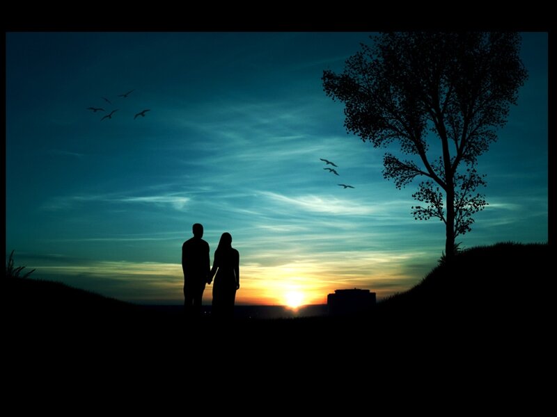 Couple Holding Hands — Blue, Serene, Sunset, Photograph