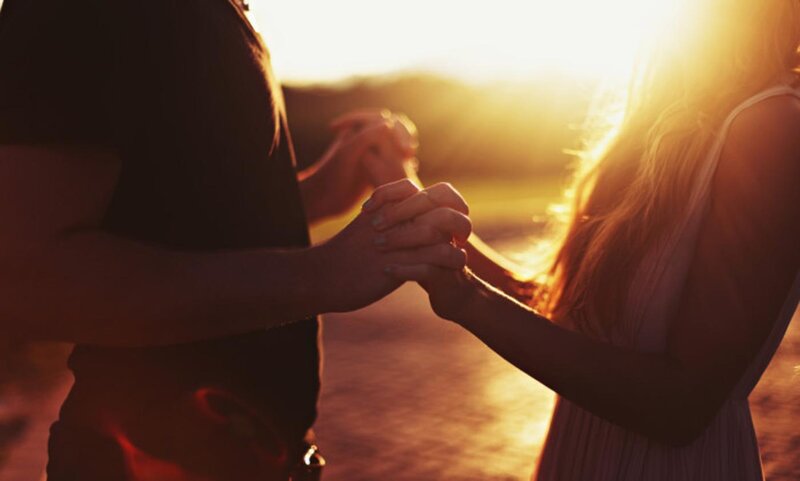 Couple Holding Hands — Gold, Romantic, Sunset