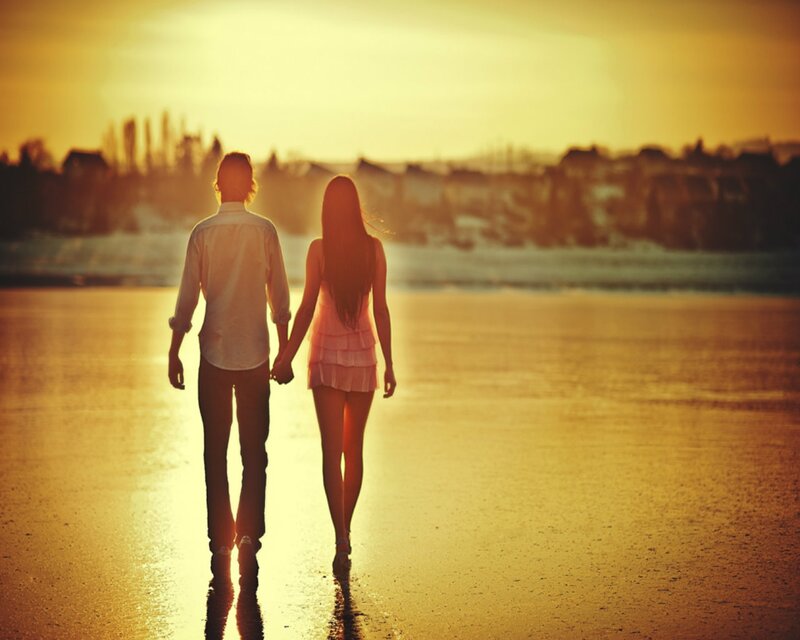Couple Holding Hands — Gold, Serene, Sunset