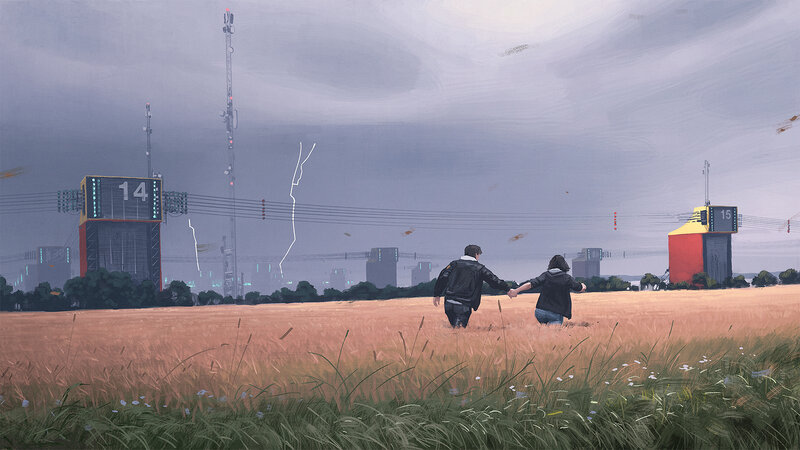 Couple Holding Hands — Gray, Dramatic