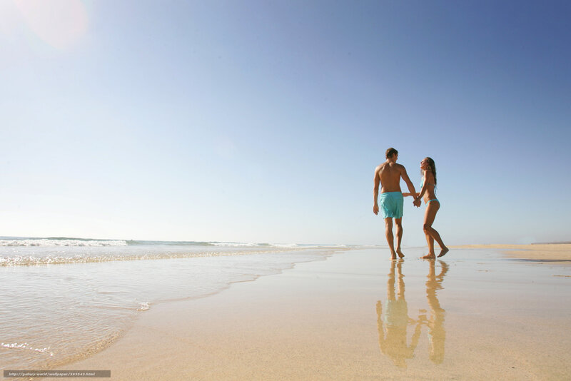 Couple Holding Hands on Beach — Blue