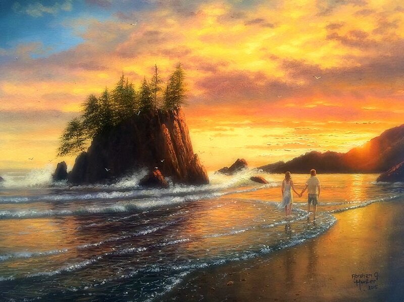 Couple Holding Hands on Beach — Orange