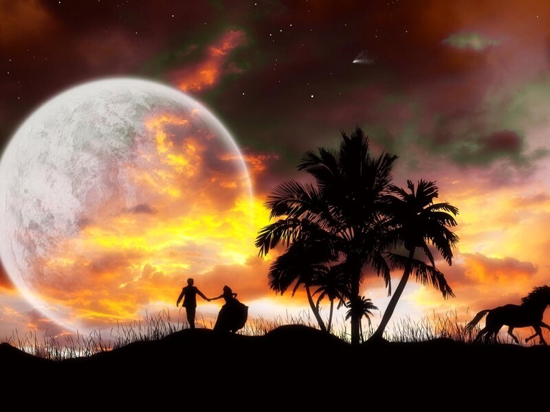 Couple Holding Hands — Orange, Dramatic, Night