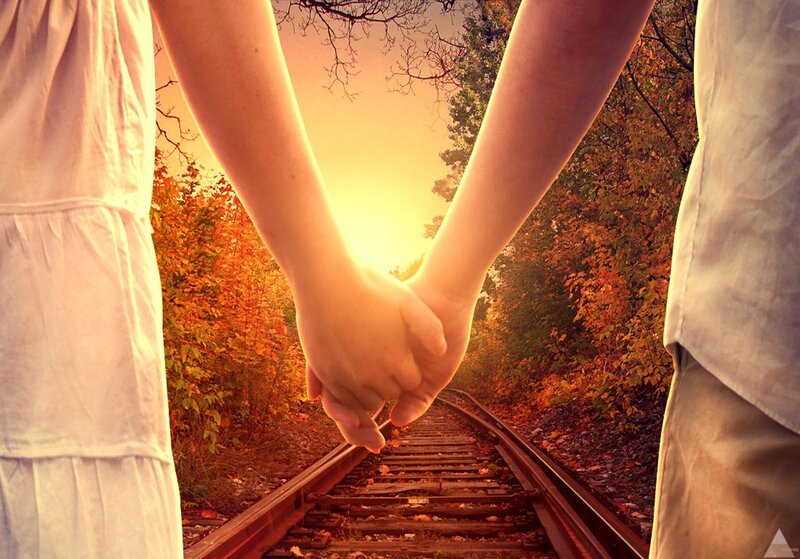 Couple Holding Hands — Orange, Serene, Sunset