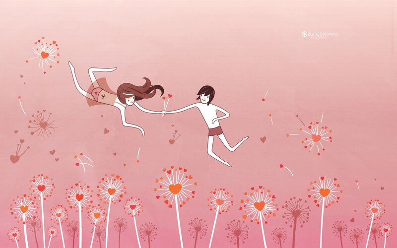 Couple Holding Hands — Pink, Romantic, Illustration