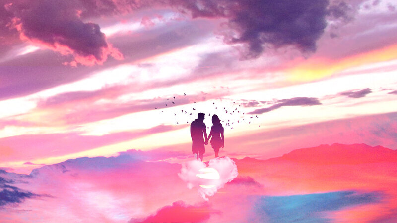 Couple Holding Hands — Pink, Romantic, Sunset