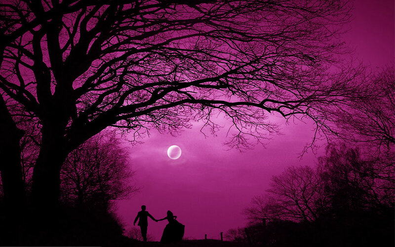 Couple Holding Hands — Purple, Dramatic, Night