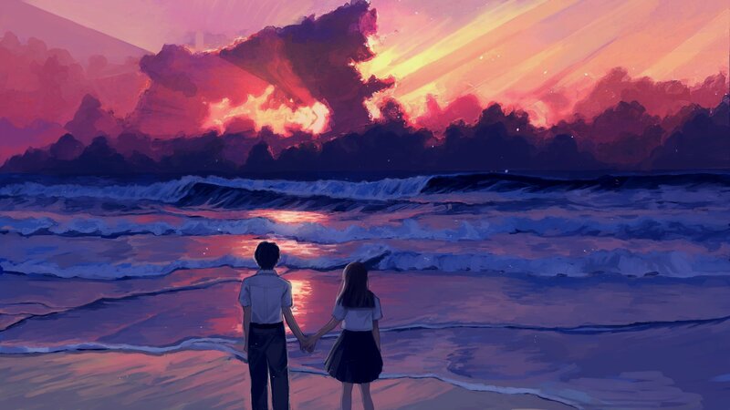 Couple Holding Hands — Purple, Dramatic, Sunset
