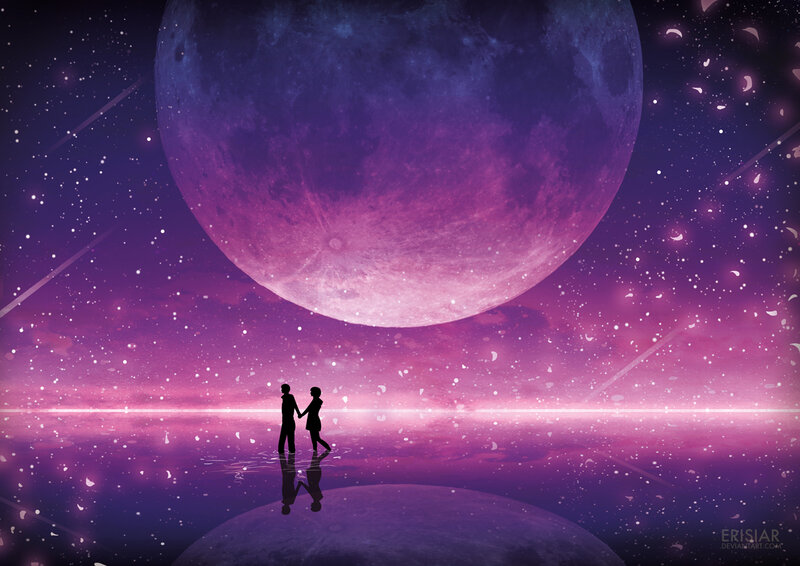 Couple Holding Hands — Purple, Serene, Night