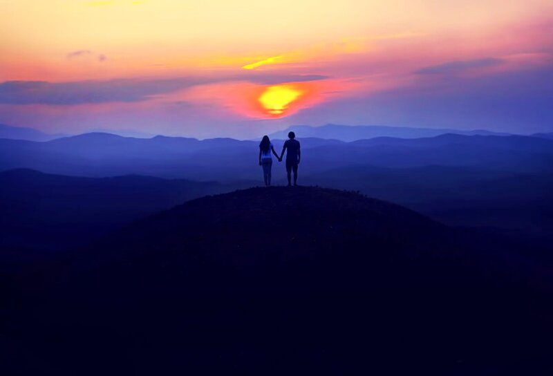 Couple Holding Hands — Purple, Serene, Sunset