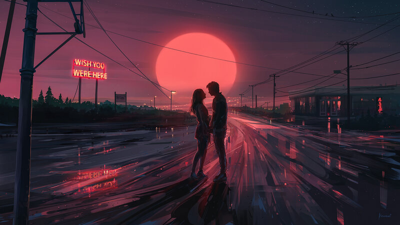Couple Holding Hands — Red, Dramatic