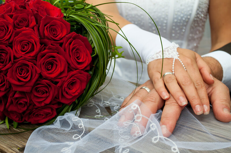 Couple Holding Hands — Red, Romantic, Photograph