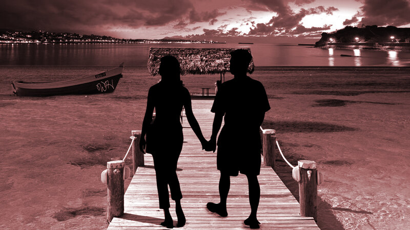 Couple Holding Hands — Red, Romantic, Sunset