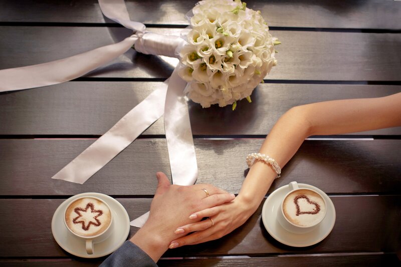Couple Holding Hands — White, Romantic, Photograph, Coffee Cups