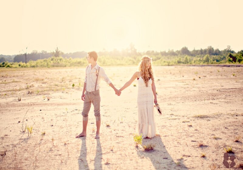 Couple Holding Hands — White, Serene, Sunset, Photograph