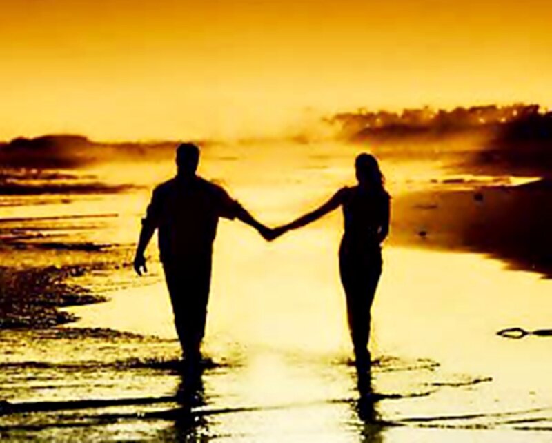 Couple Holding Hands — Yellow, Serene, Sunset, Photograph