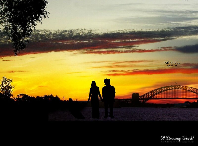 Couple Holding Hands — Yellow, Serene, Sunset
