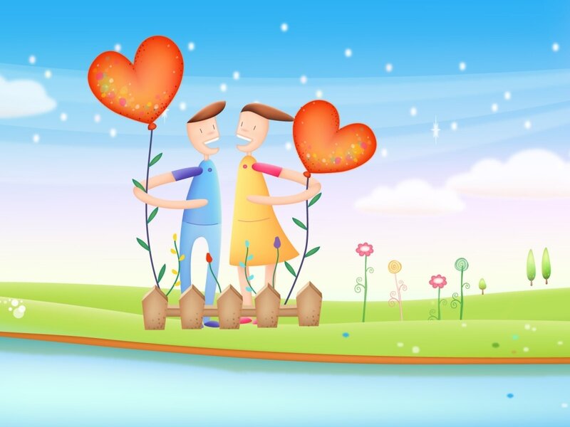 Couple Holding Heart Balloons — Blue
