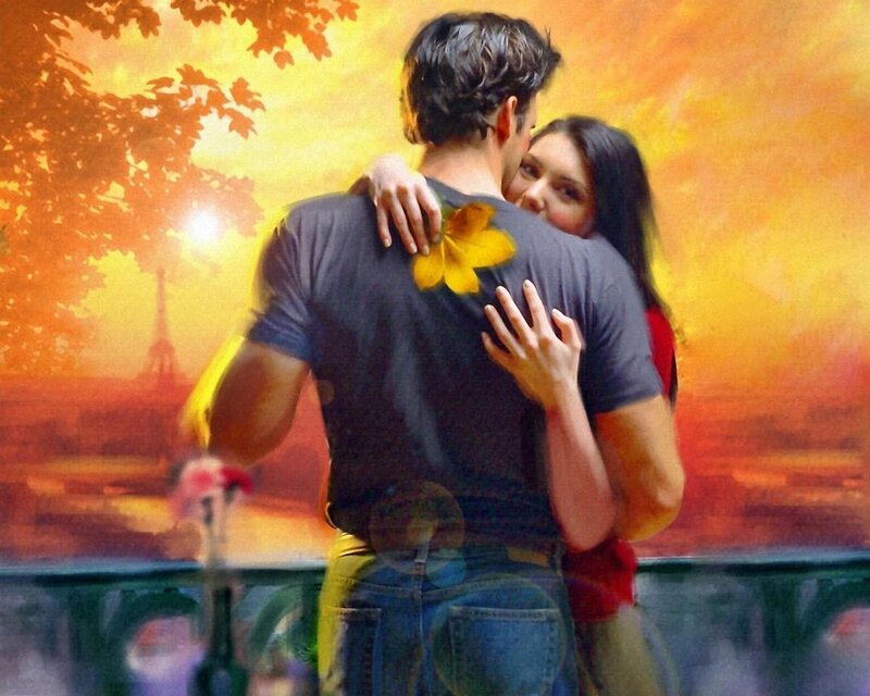 Couple Hugging at Sunset — Orange