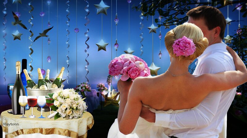 Couple Hugging at Wedding — Blue