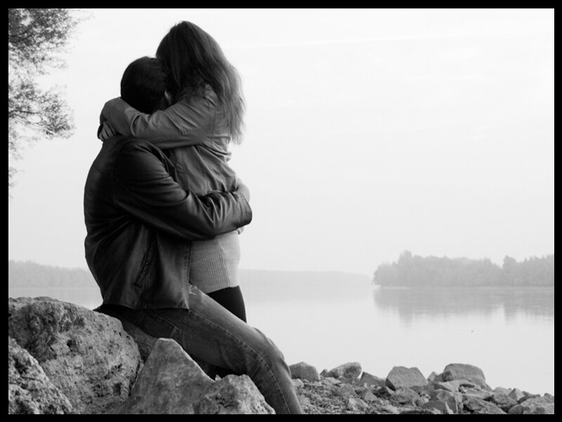 Couple Hugging by Lake