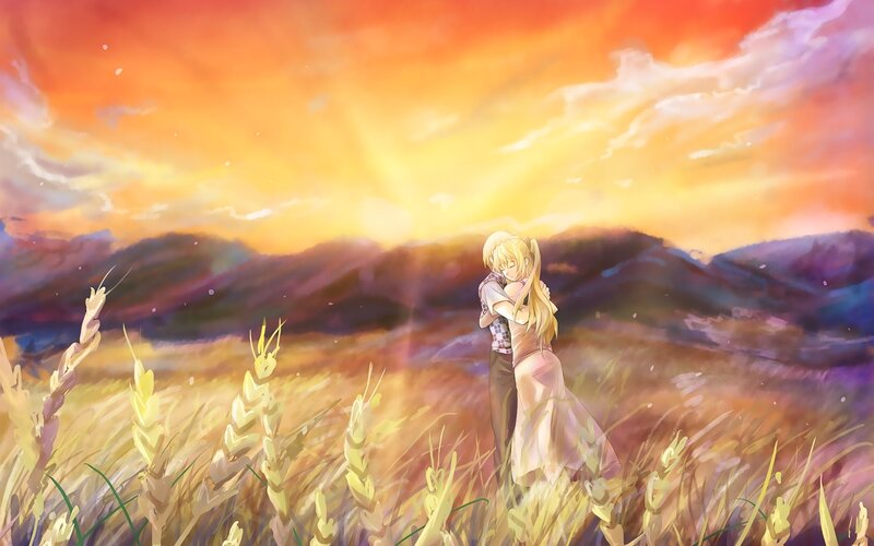 Couple Hugging in Field — Orange