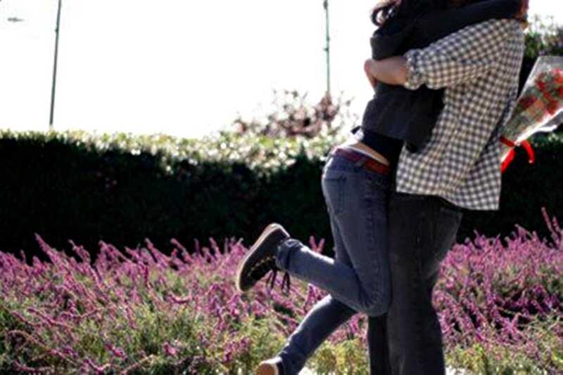 Couple Hugging in Field — Purple