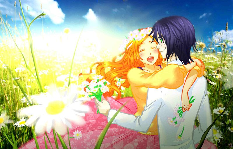 Couple Hugging in Field — Yellow, Joyful