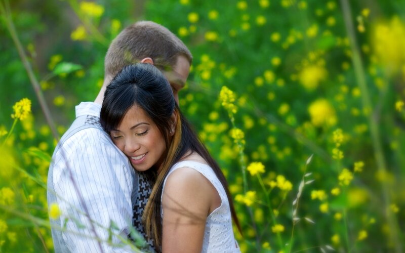 Couple Hugging in Field — Yellow, Peaceful