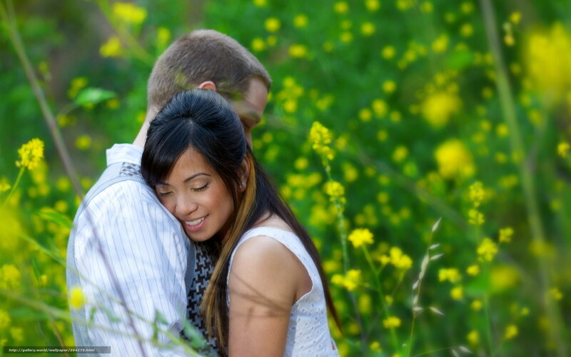 Couple Hugging in Field — Yellow, Serene