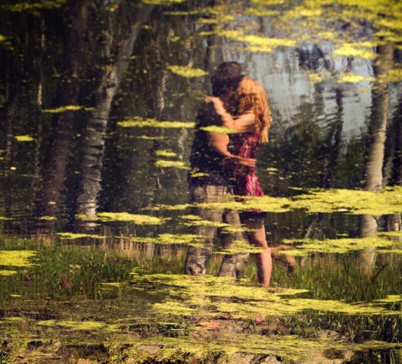 Couple Hugging in Forest — Green