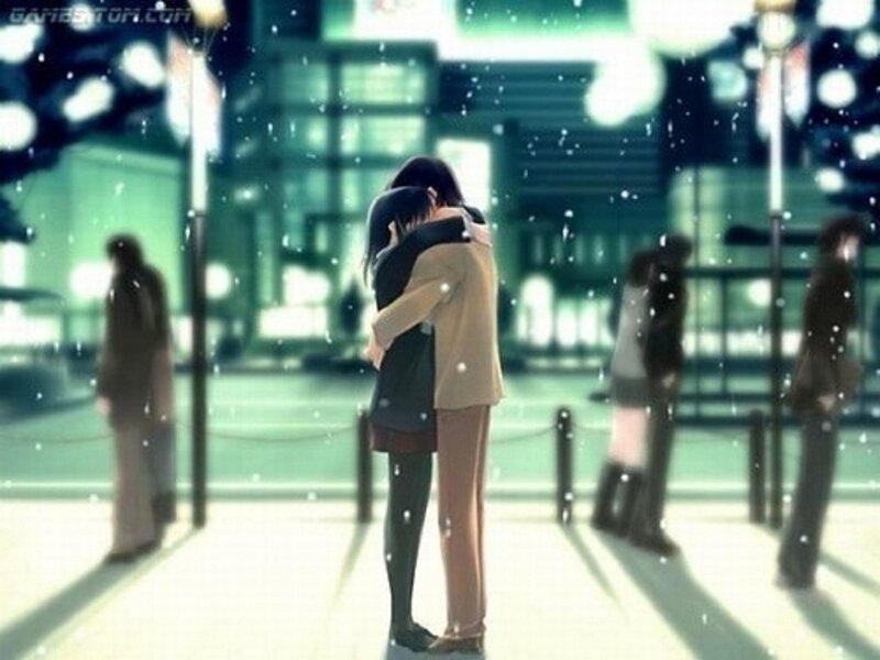 Couple Hugging in Snow — Green