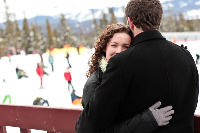 Couple Hugging in Snow — White