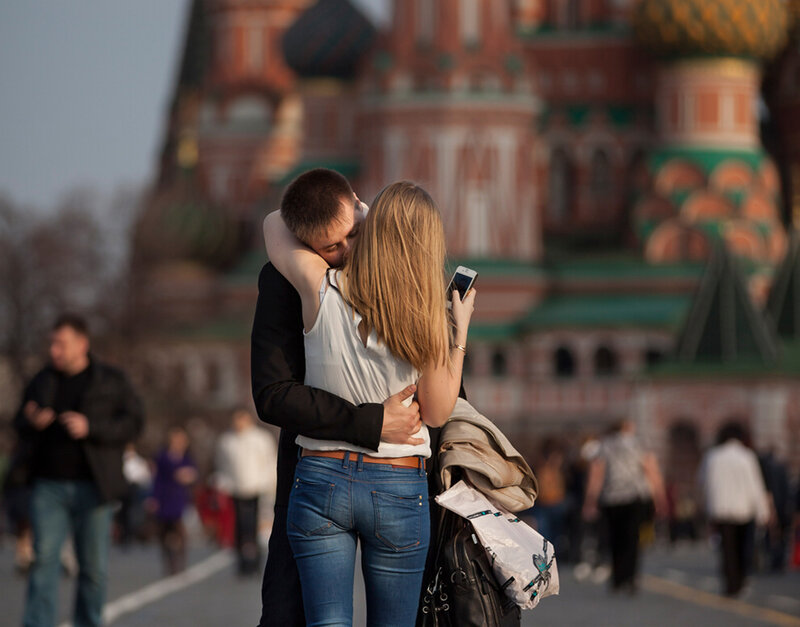Couple Hugging in Square