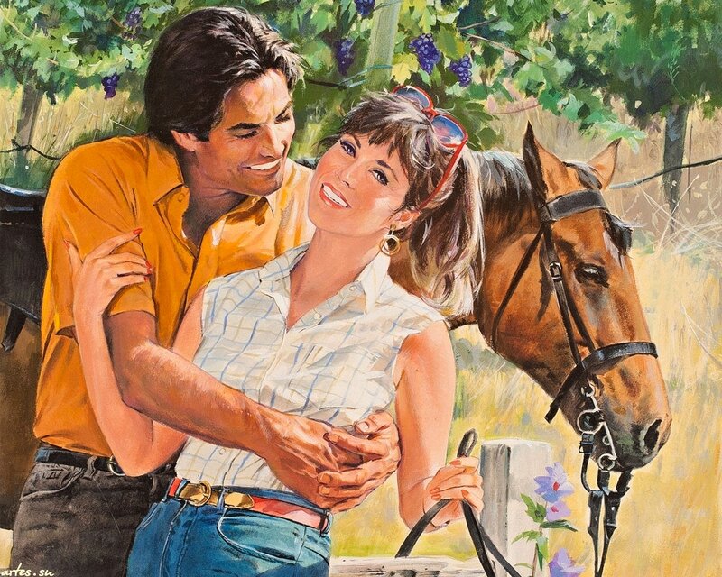 Couple Hugging Near Horse — Green