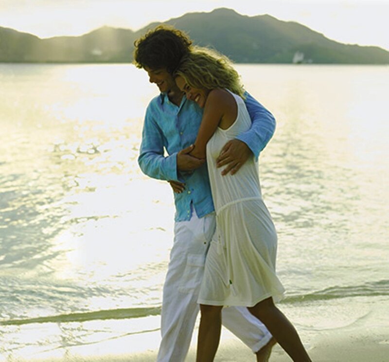 Couple Hugging on Beach — Blue, Serene