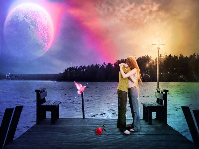 Couple Hugging on Dock
