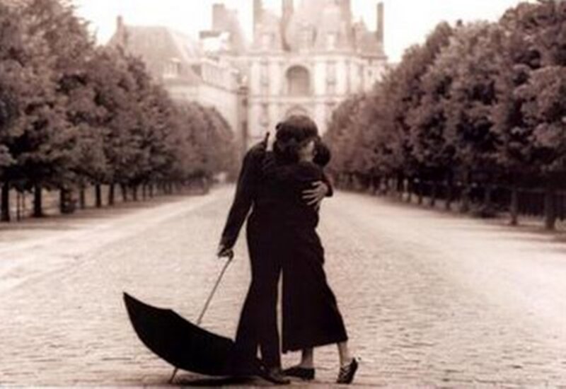 Couple Hugging on Street — Black