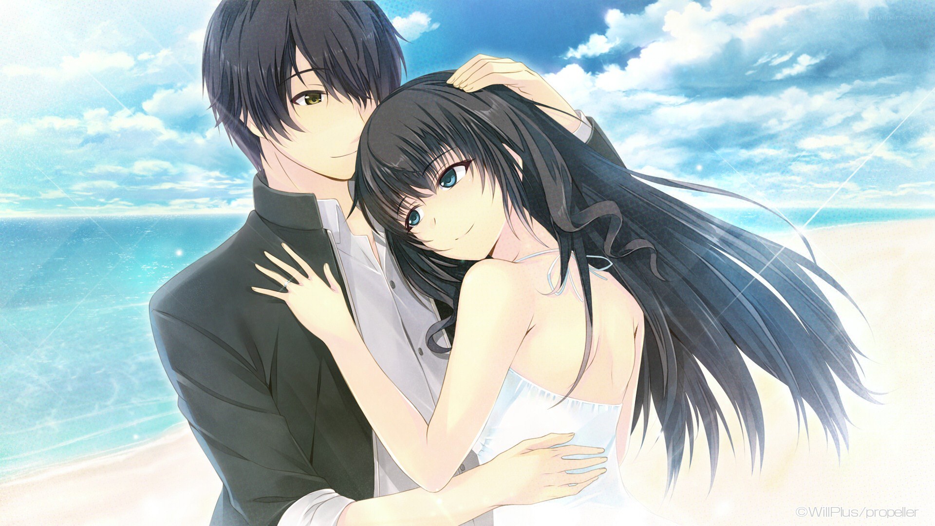 Couple hugging on the beach