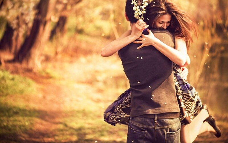 Couple Hugging Outdoors — Brown, Romantic, Autumn
