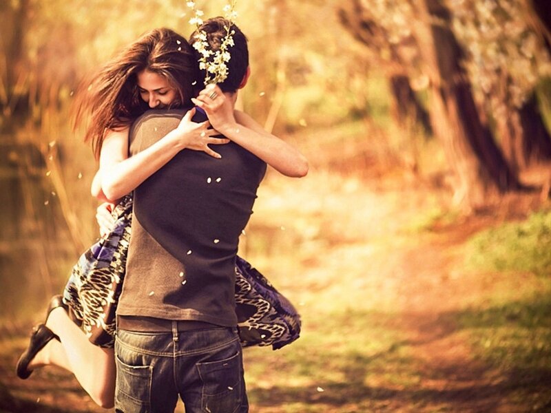 Couple Hugging Outdoors — Brown, Romantic, Spring