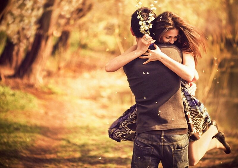 Couple Hugging Outdoors — Brown, Romantic