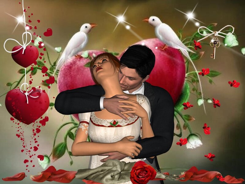 Couple Hugging — Red