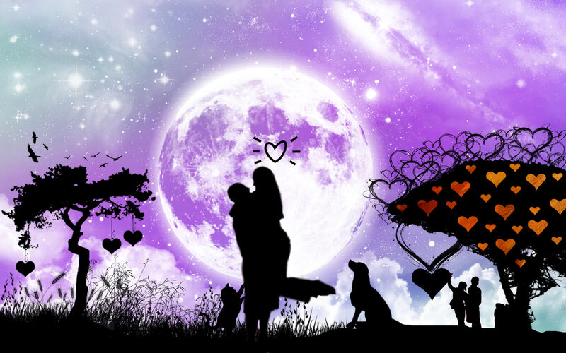 Couple Hugging under Moon
